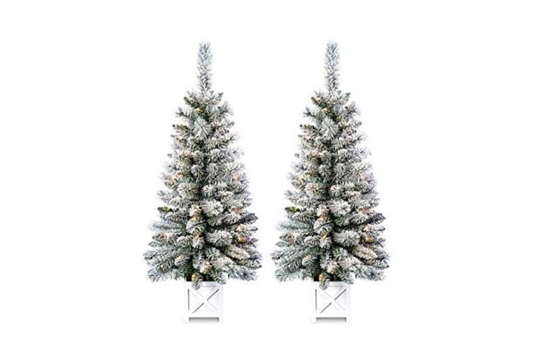 Winter Wonder Dasher Flocked Pre-Lit LED Artificial Christmas Urn Trees