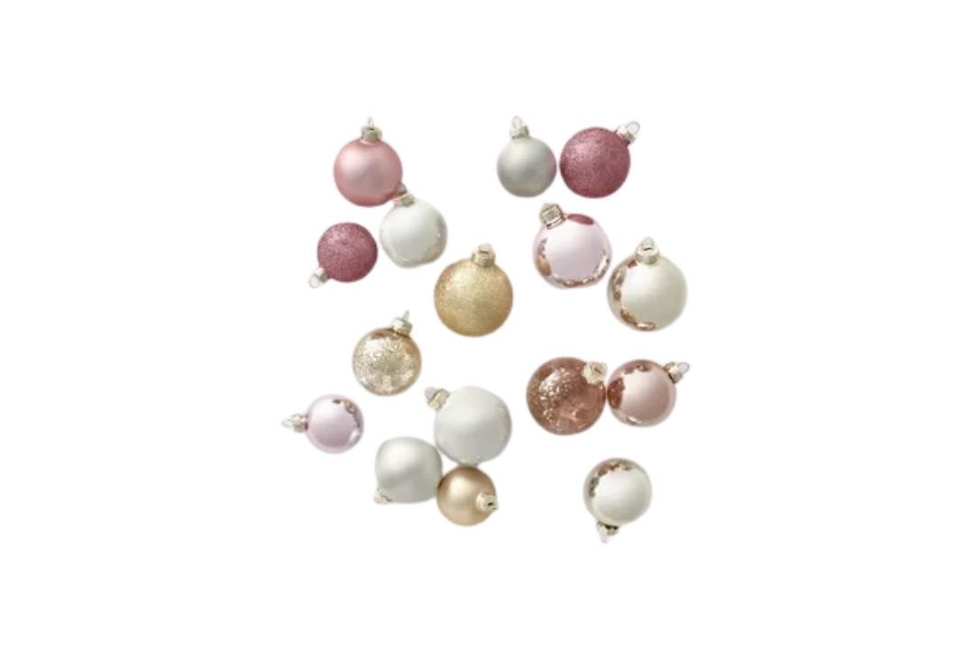 25ct Winter Blush Christmas Ornament Set Pink, Champagne and White