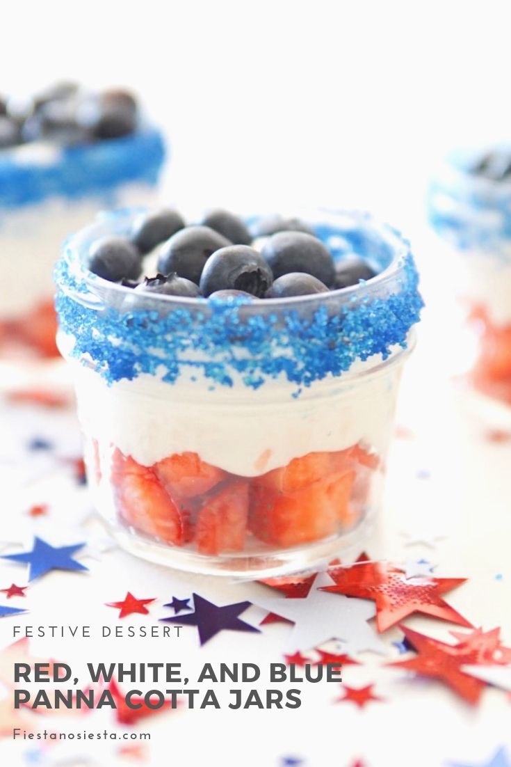 Festive dessert for July 4th | Red, white, and blue panna cotta jars | Fiestanosiesta.com 