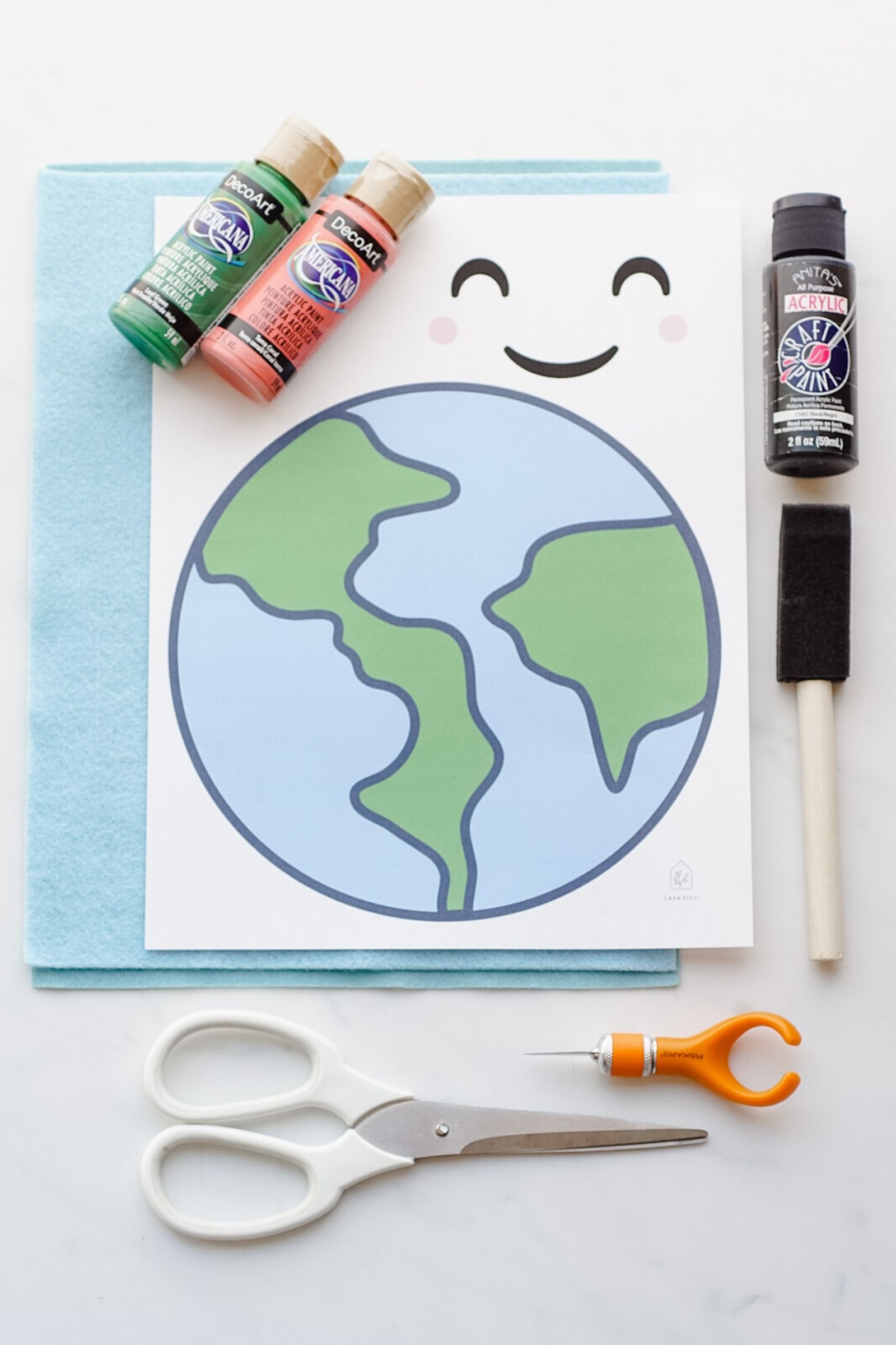 DIY Earth hand puppet materials.