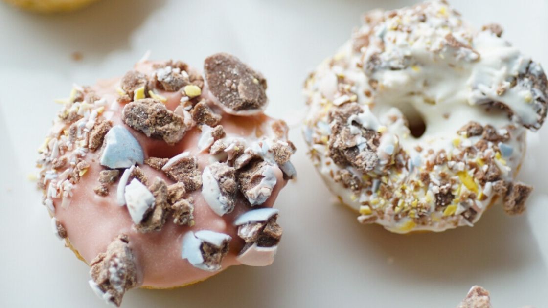 Easter mini donuts covered in cadbury chocolate dust