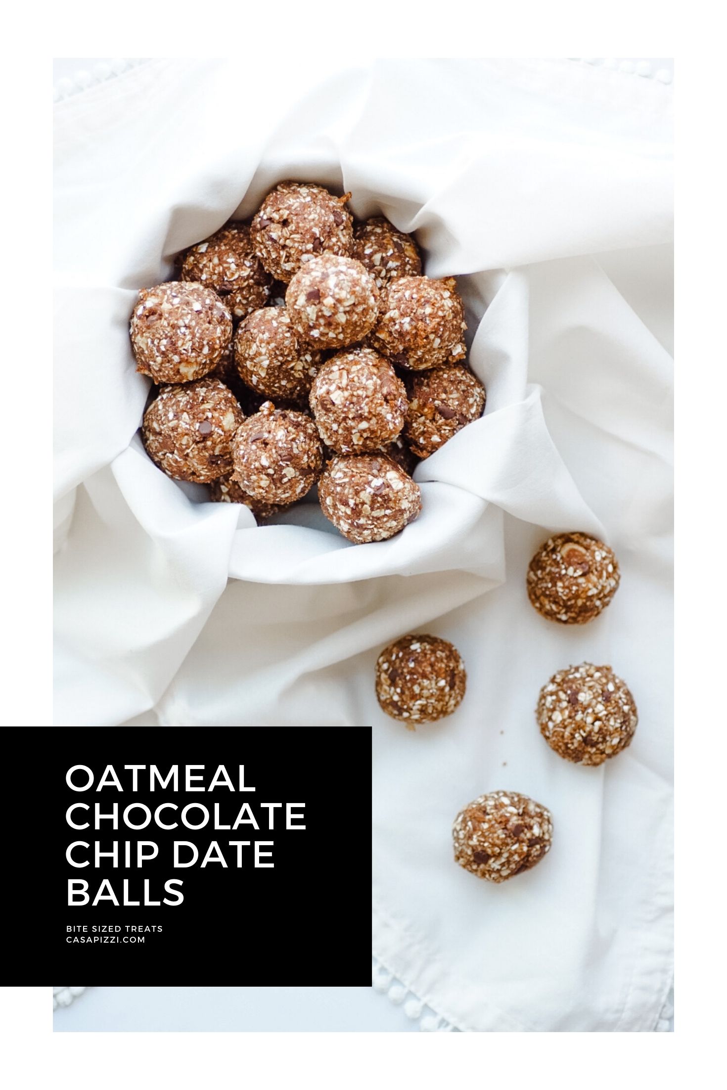 Oatmeal chocolate chip cinnamon date balls recipe.