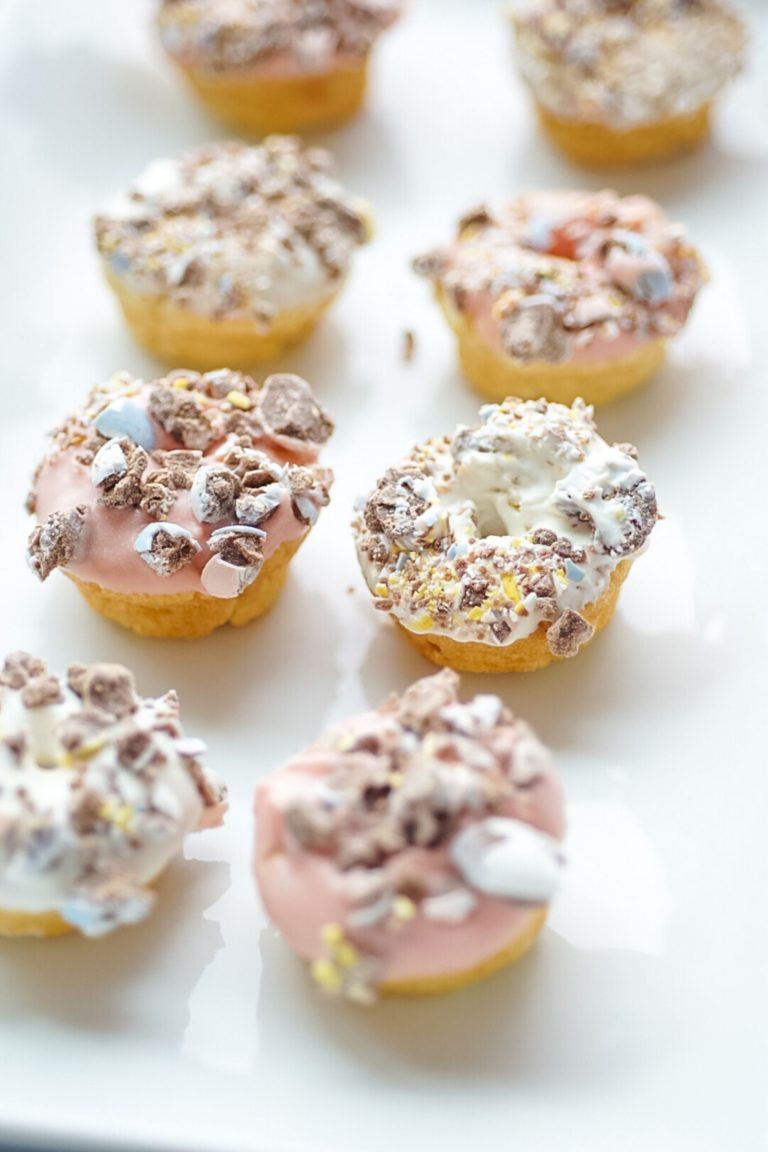 Easter mini donuts covered in cadbury chocolate dust