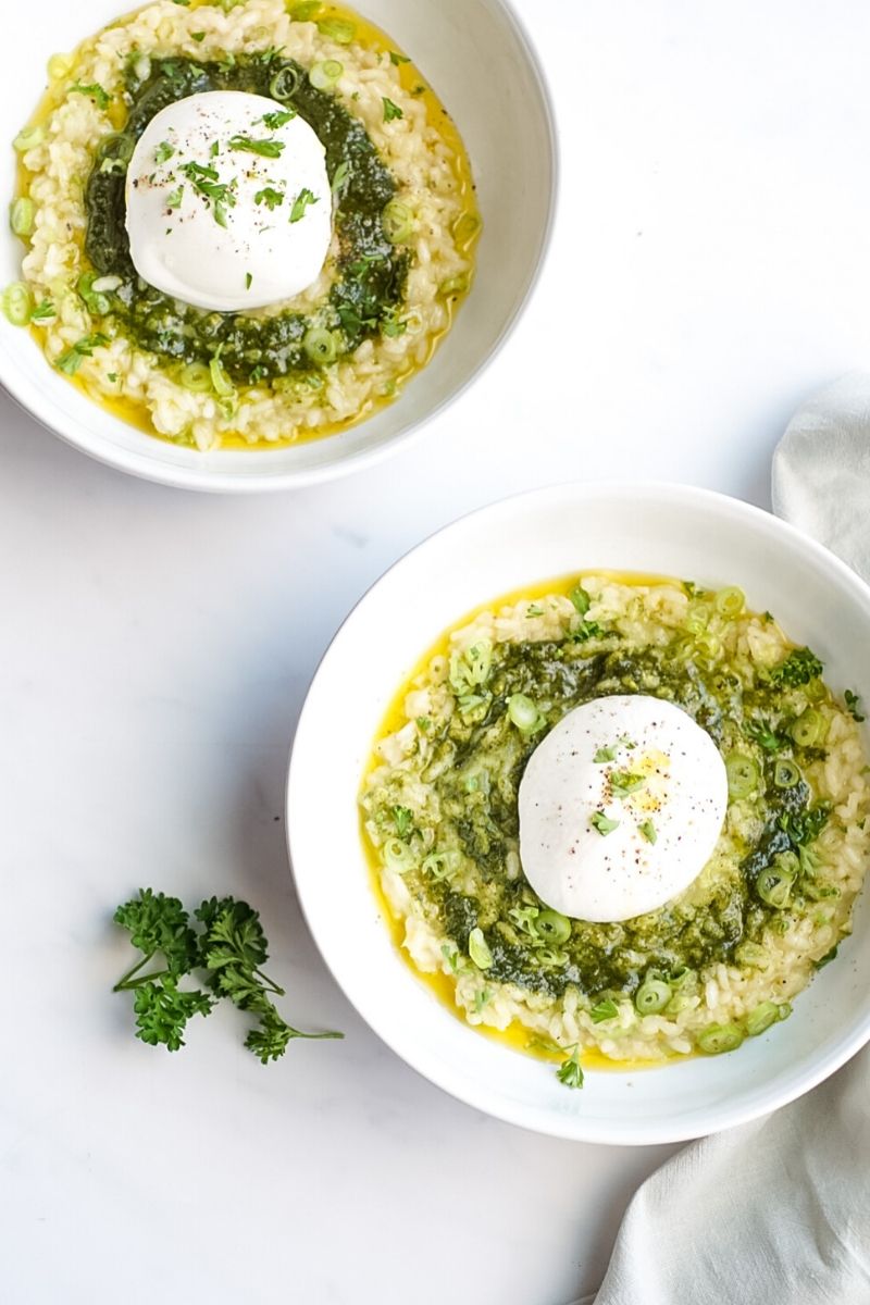 Mint risotto with black truffle burrata recipe