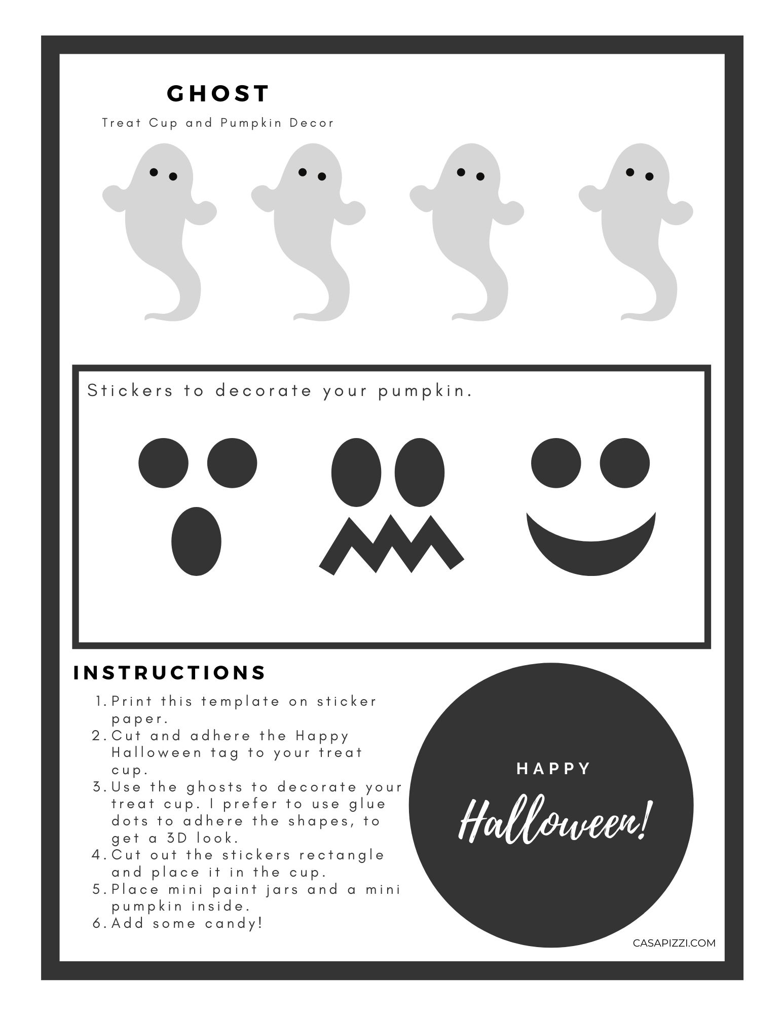 Free printable to decorate treat cup and mini pumpkin | Ghost.