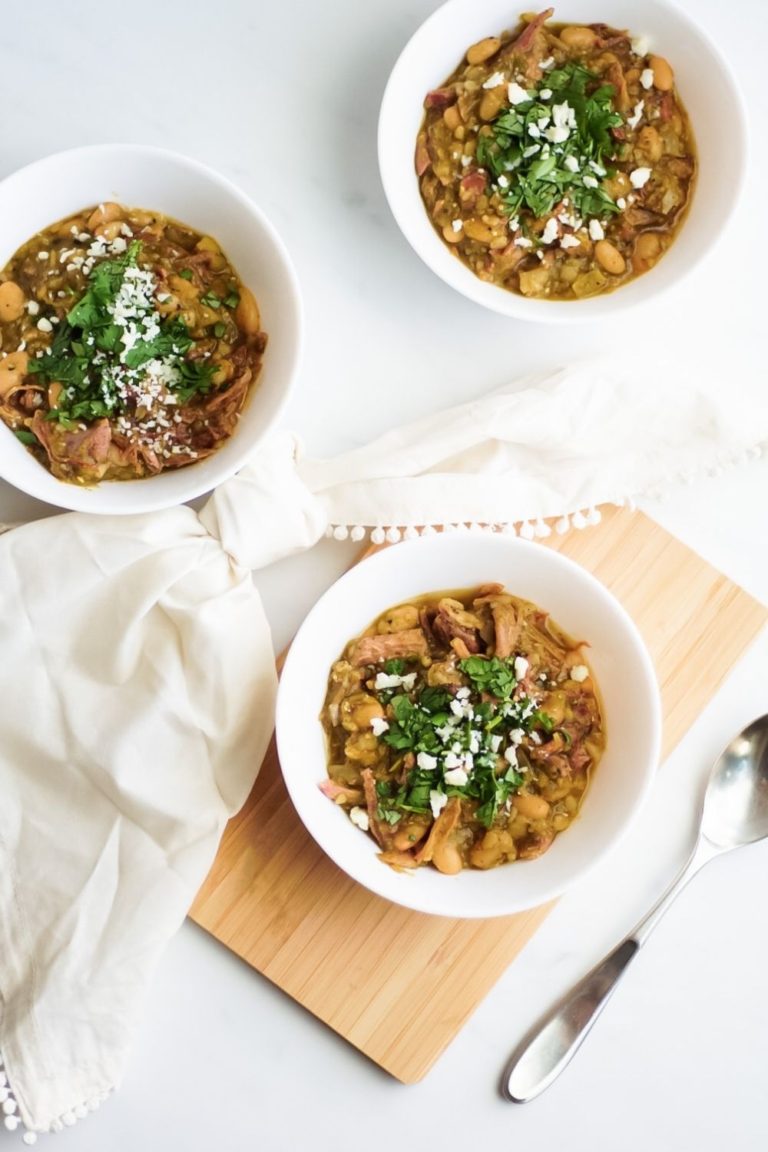 Chili with fried carnitas and chile verde sauce